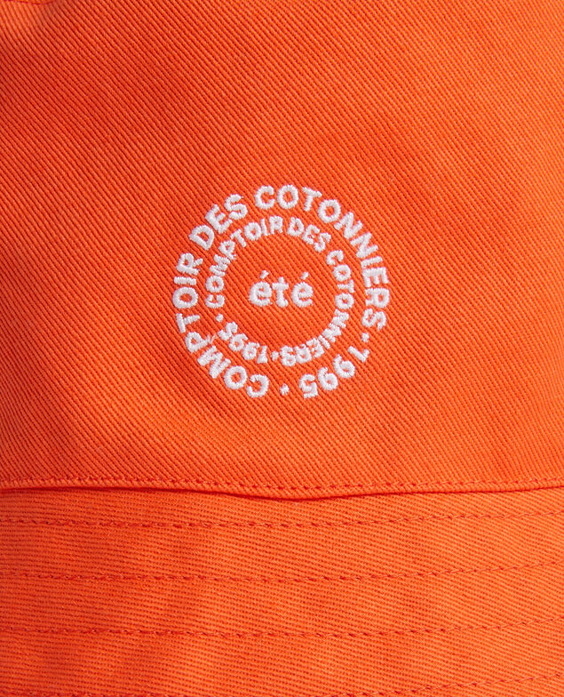 Bucket hat in plain cotton with embroidery Spicy orange