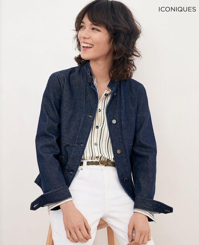 Denim jacket with stand-up collar Indigo