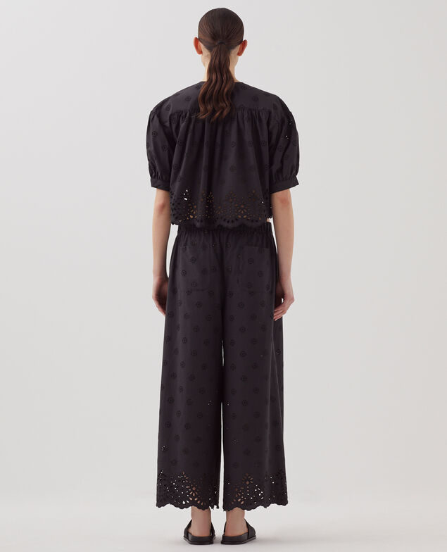Cotton broderie anglaise wide leg trousers H091 black beauty
