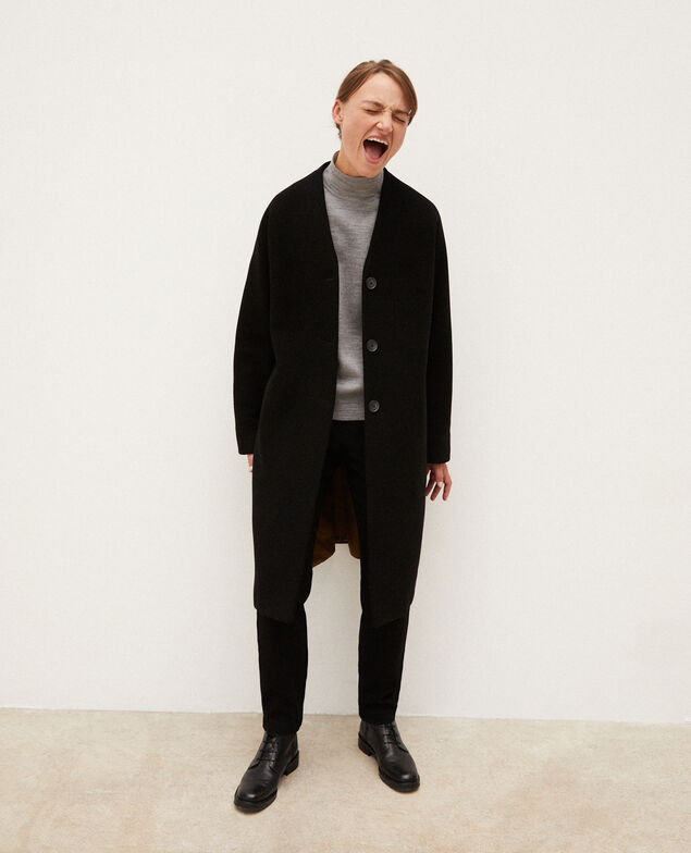 Collarless coat Noir