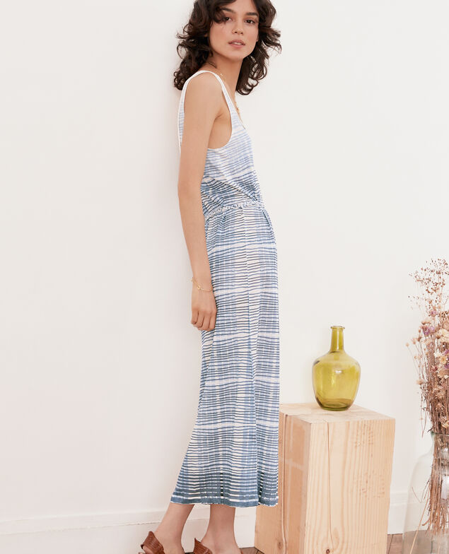Linen mid-length dress Tie&dye washed blue