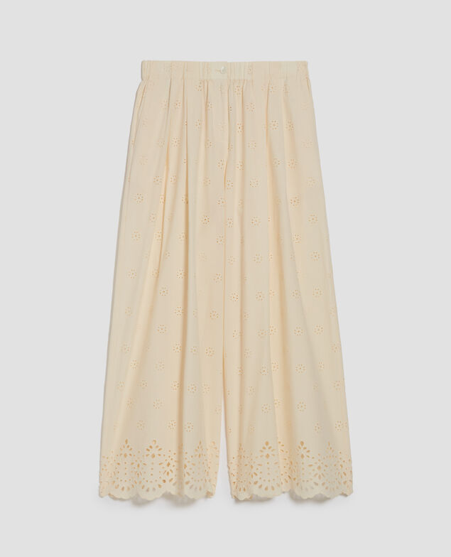 Cotton broderie anglaise wide leg trousers I307 ecru