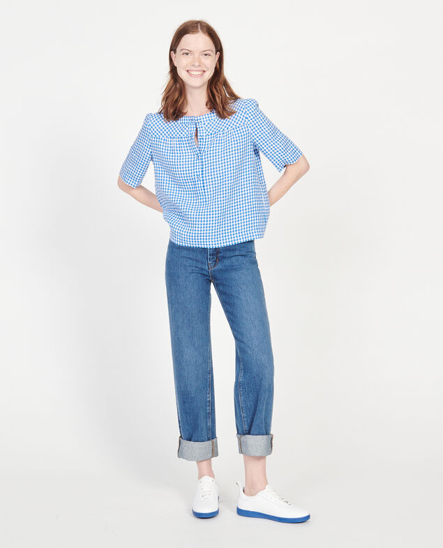 Linen blouse Vichy princess blue gardenia