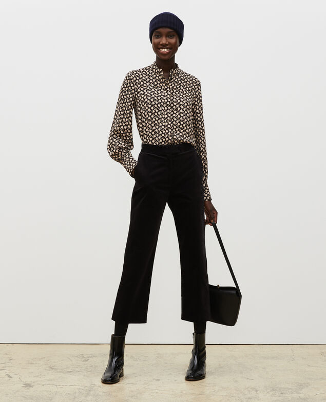 Long-sleeve floral print blouse Print fleurettes black latte