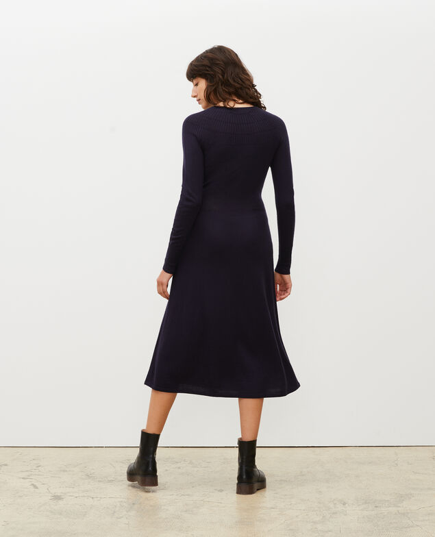 Round neck flared merino wool dress Night sky