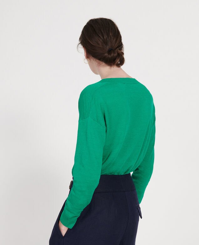Linen and organic cotton jumper Golf green