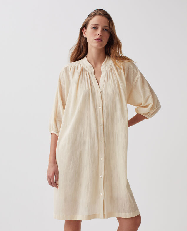 Loose crinkle cotton mini dress J300 natural