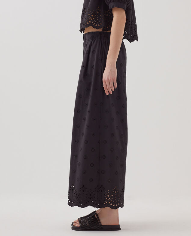 Cotton broderie anglaise wide leg trousers H091 black beauty