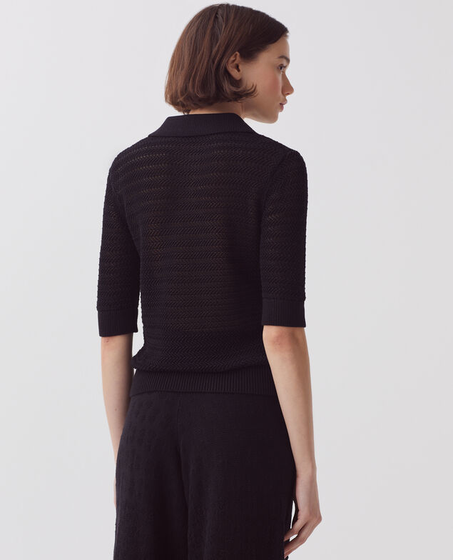 Cotton zip-up polo jumper H091 black beauty