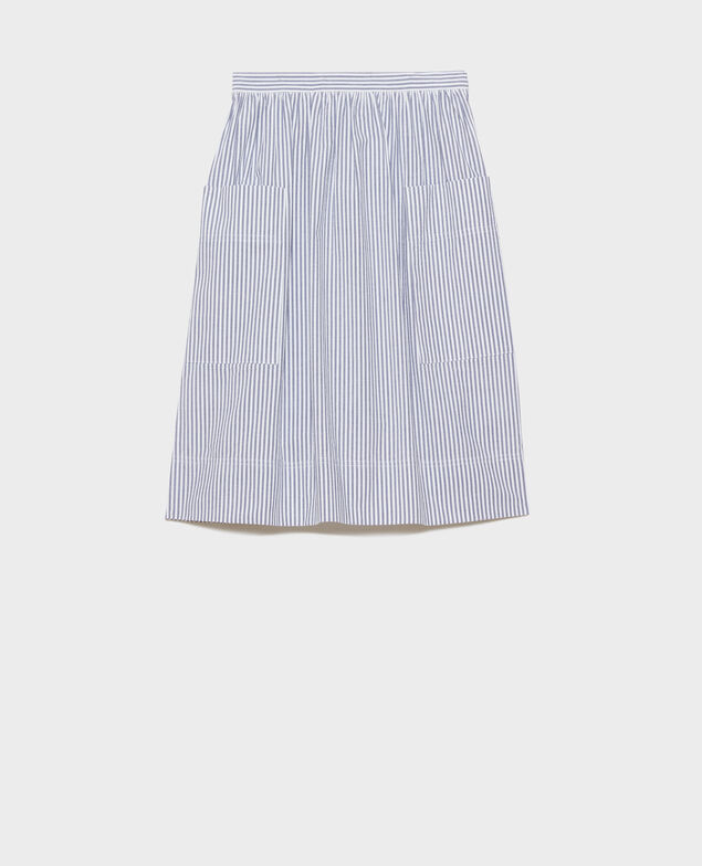 Cotton seersucker midi skirt Str navy