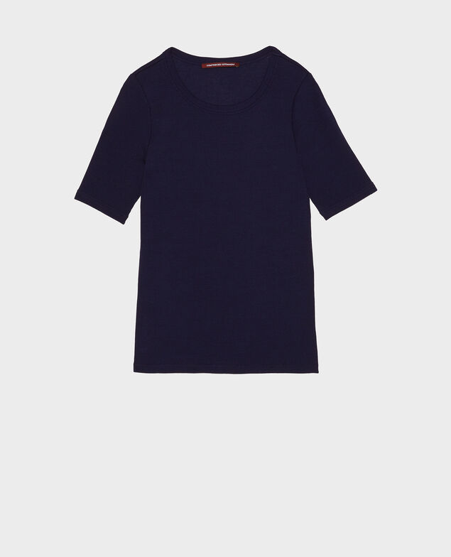 Mercerised cotton ribbed t-shirt Maritime blue