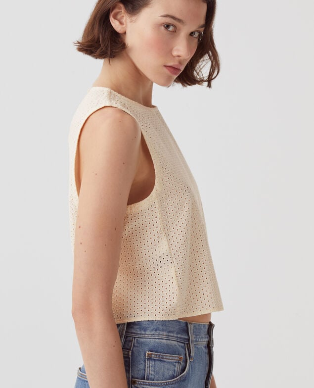 Embroidered cotton vest top H013 gardenia