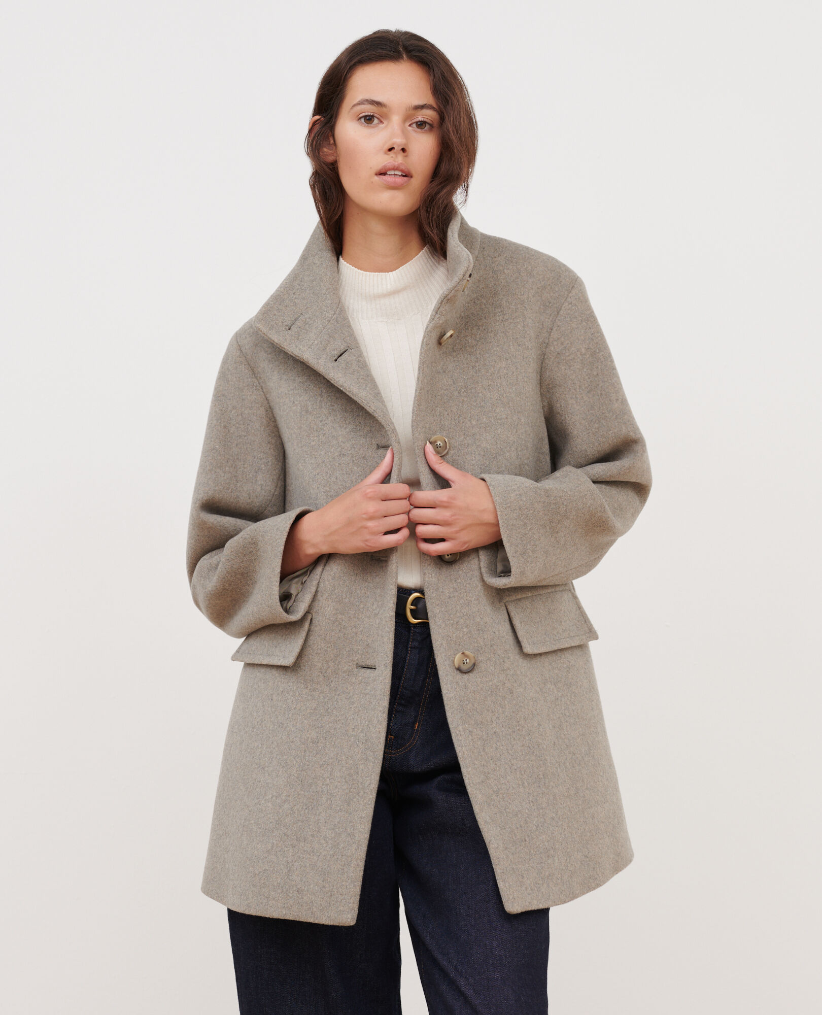 cornier コルニエ PAPER WOOL DOUBLE LONGCOAT cornier コルニエ PAPER WOOL DOUBLE LONGCOAT Coat With Slits