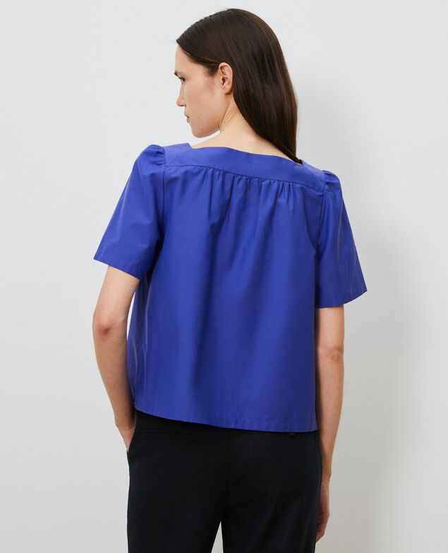 Cotton and silk top Royal blue