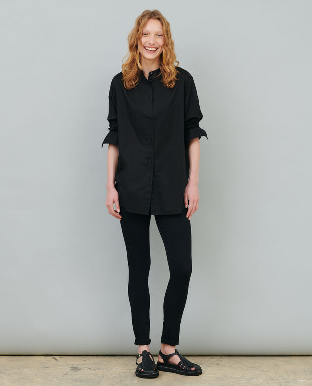 Cotton shirt with high-low hem 09 black