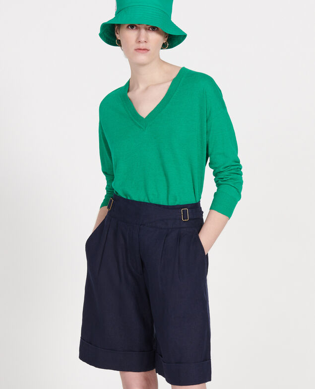 Linen and organic cotton jumper Golf green