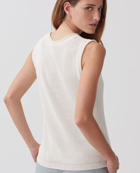 Long linen tank top H303 white swan