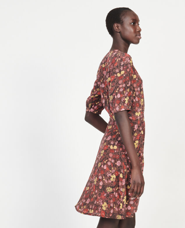 Floral silk wrap mini dress Print eden tortoiseshell