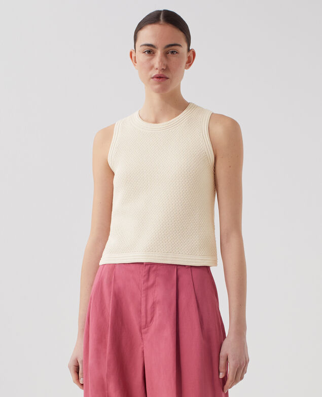Cotton open knit tank top U010 off white