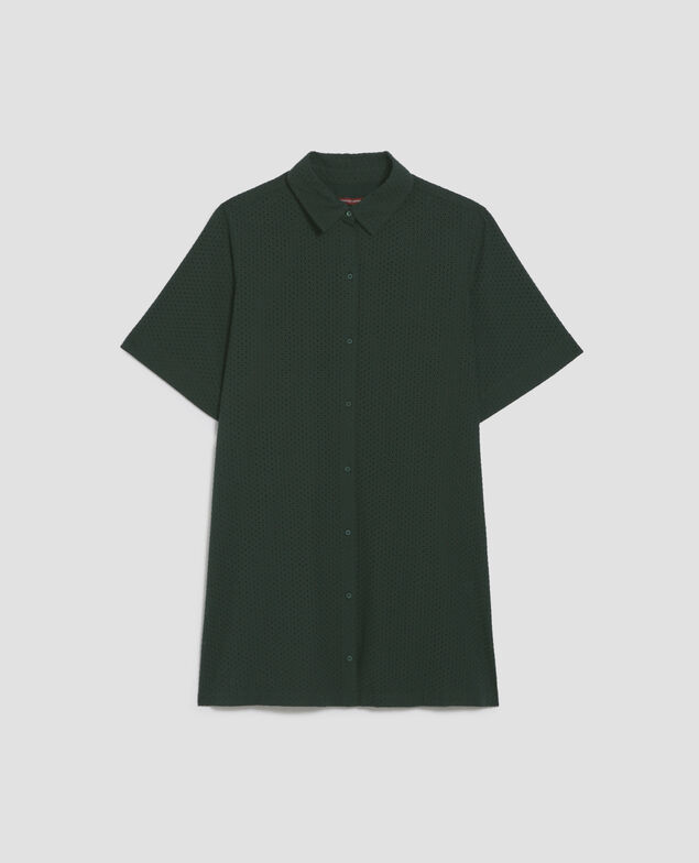 Embroidered cotton mini shirt dress J590 spruce green