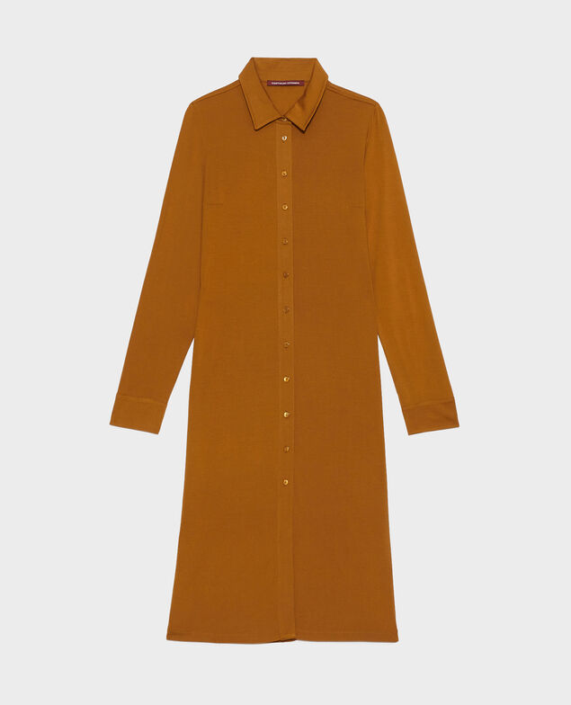 Silk jersey shirt dress Bronze brown