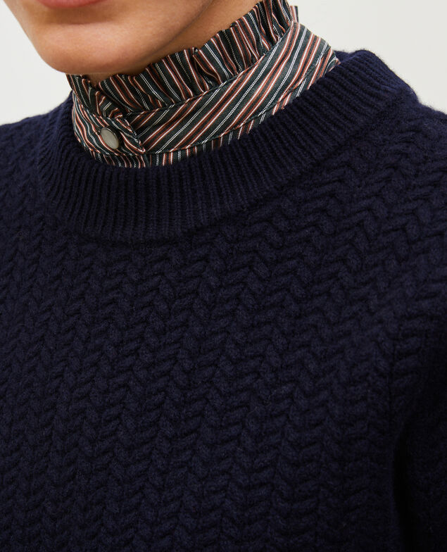 Cable knit round neck wool jumper Night sky