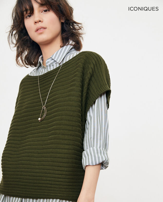 Short-sleeved seamless ribbed knit jumper Laurel green
