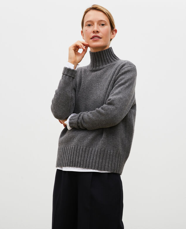 Chunky ribbed turtleneck jumper Medium grey melange