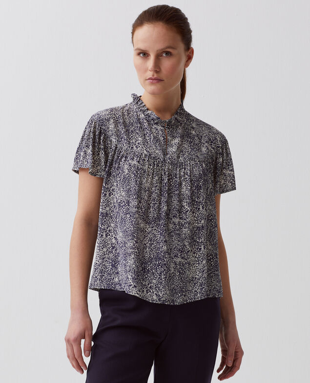 Short-sleeve Fluid blouse H690 micro fl navy