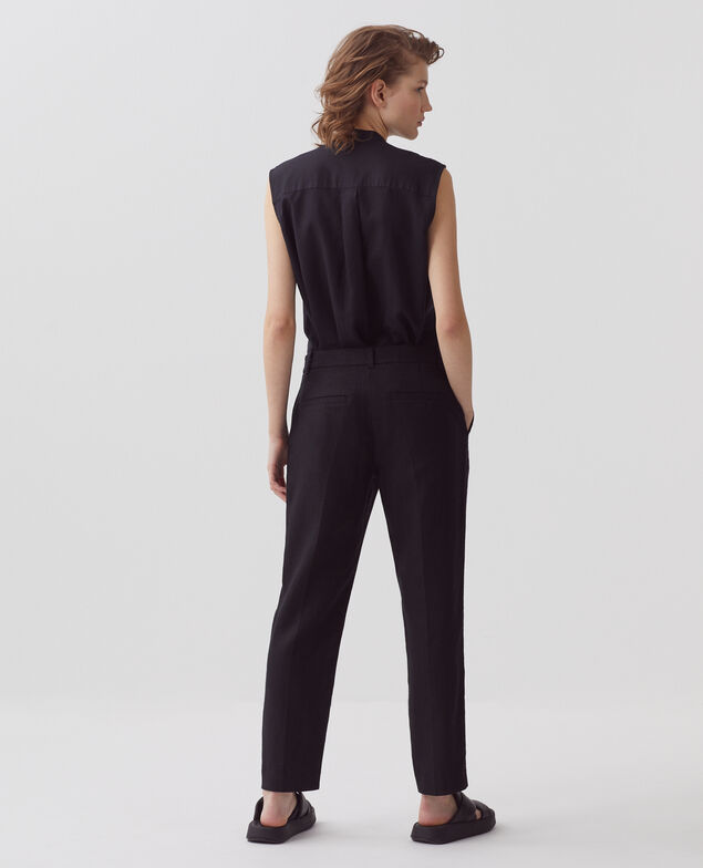 MARGUERITE - Linen cigarette trousers H091 black beauty