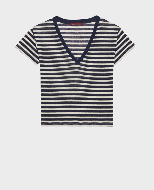 SARAH - Linen V-neck t-shirt 123 stripes heather