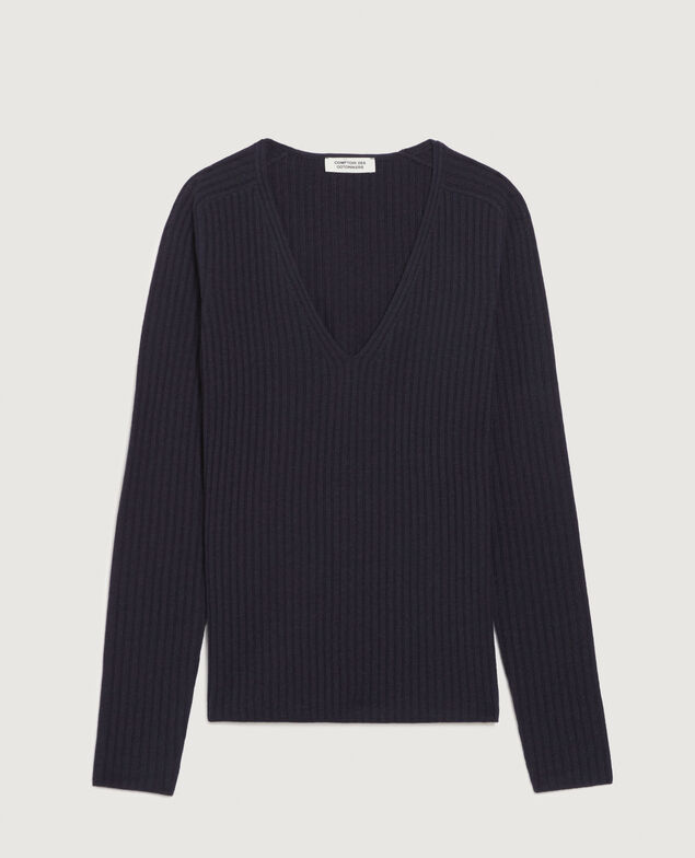 V-neck merino wool jumper H695 night sky