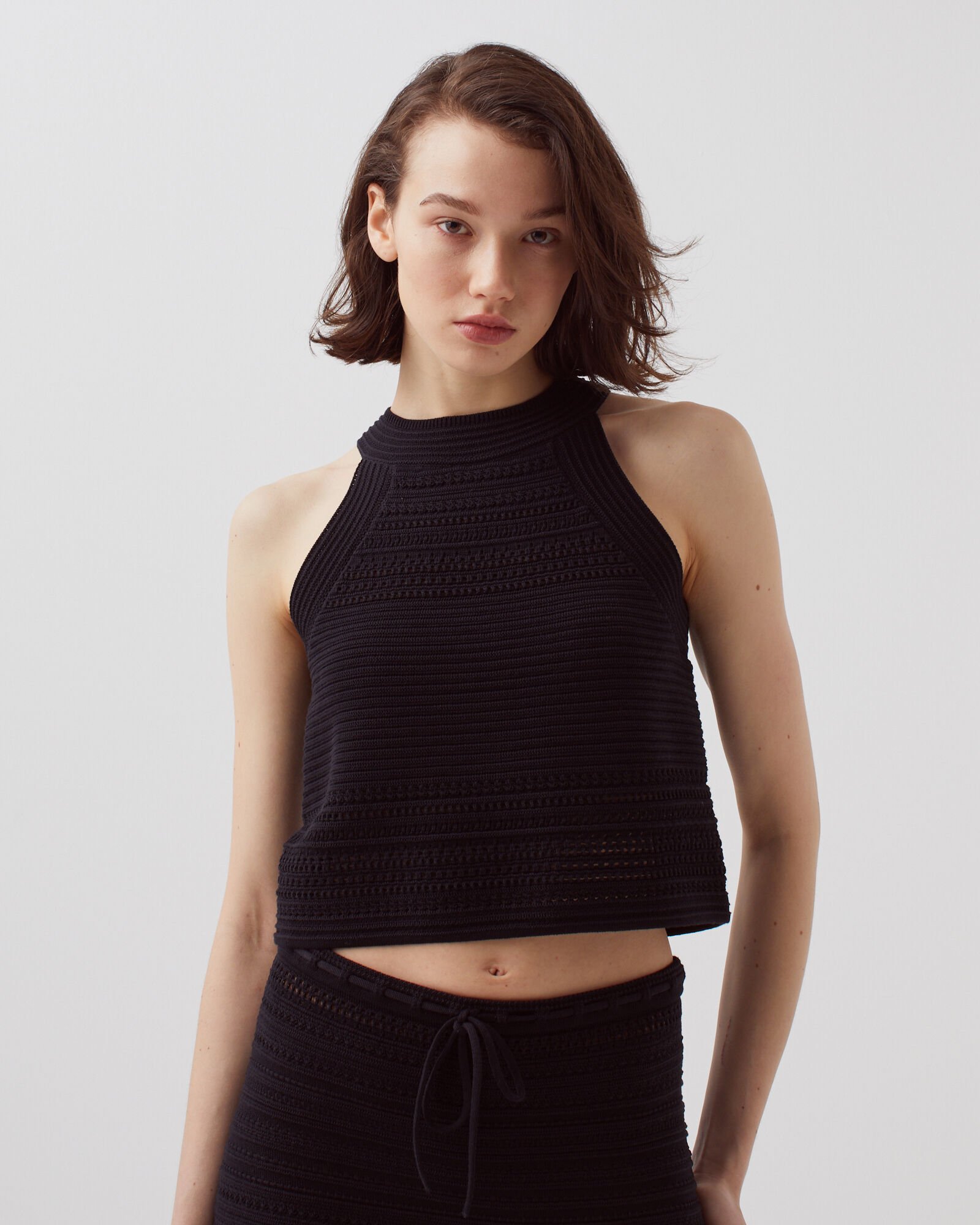 トップス Vintage black crochet mesh tank top Crochet Scoop Neck Tank Top-Black – XIX Palms