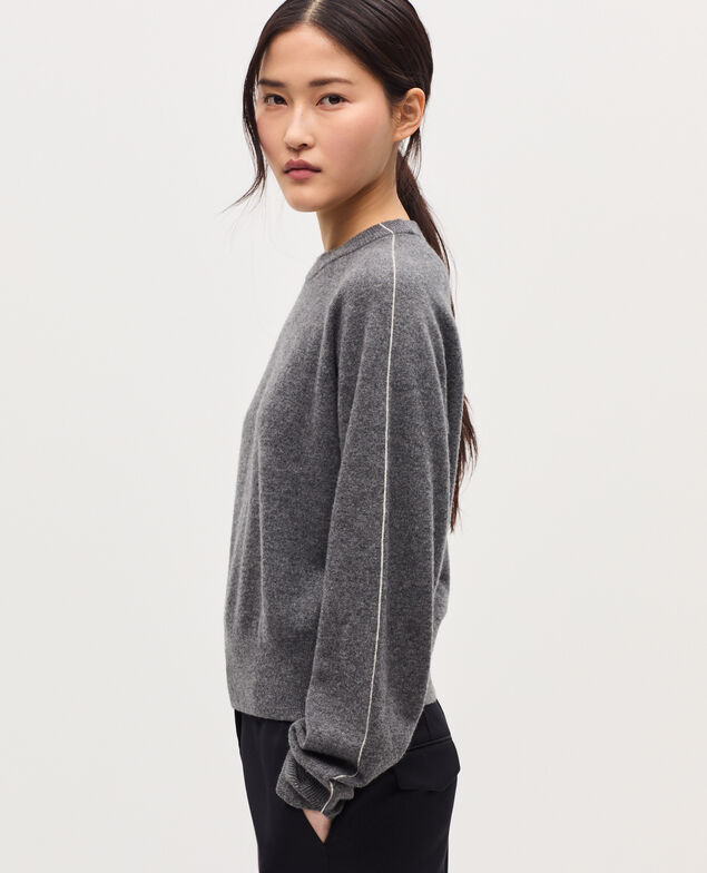 Round neck cashmere jumper K073 gray st ecru