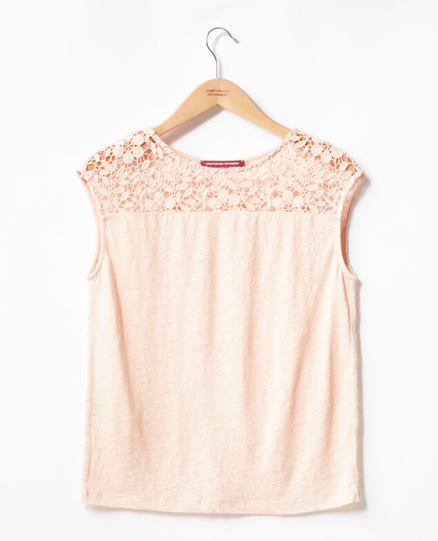 Linen t-shirt with lace back Nude