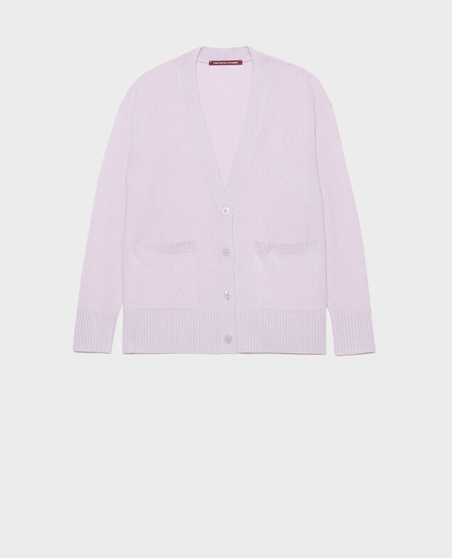 V-neck cashmere cardigan with side splits Pastel lilac