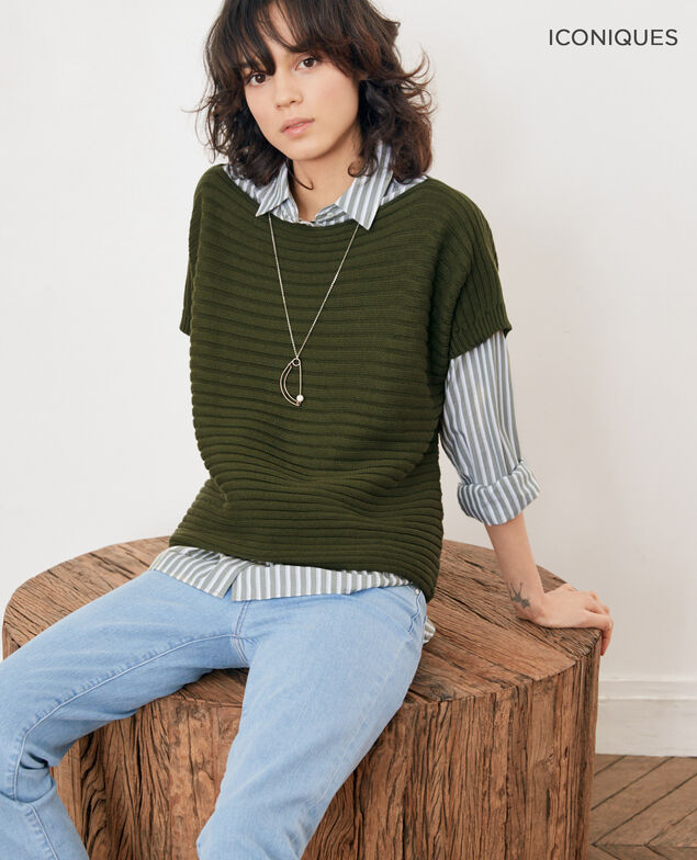 Short-sleeved seamless ribbed knit jumper Laurel green