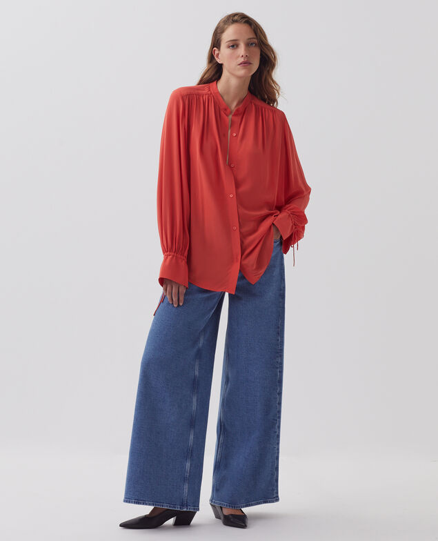 Long-sleeve silky shirt J240 paprika orange