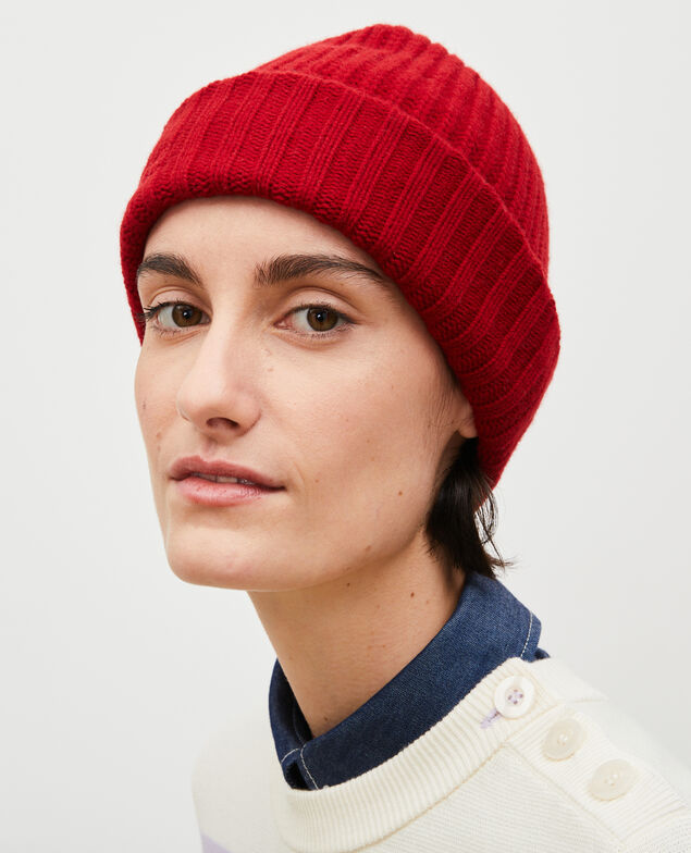 Embroidered "CDC" wool beanie Royale red