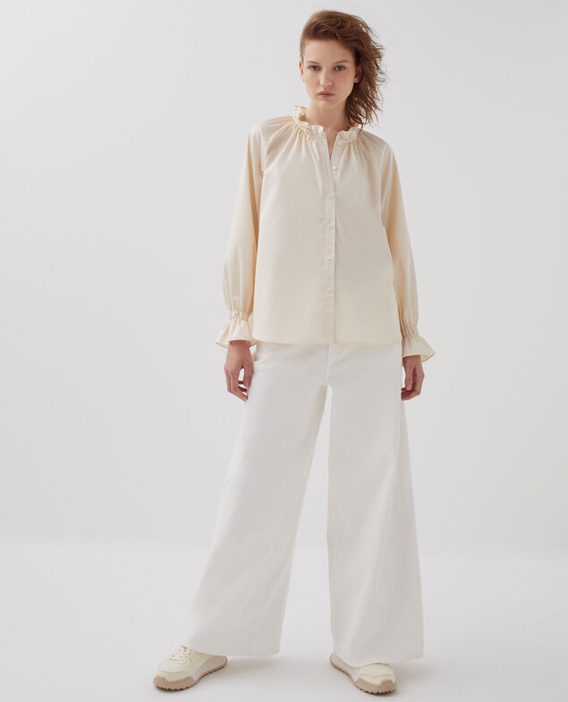 Ruffle neck shirt I300 pearled ivory