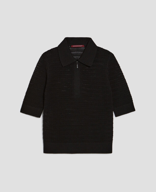 Cotton zip-up polo jumper H091 black beauty