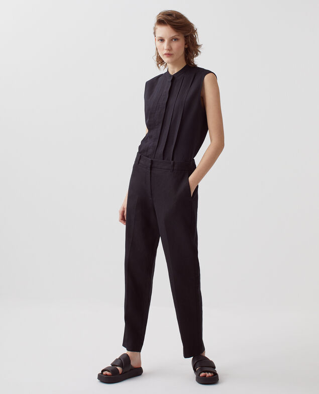 MARGUERITE - Linen cigarette trousers H091 black beauty