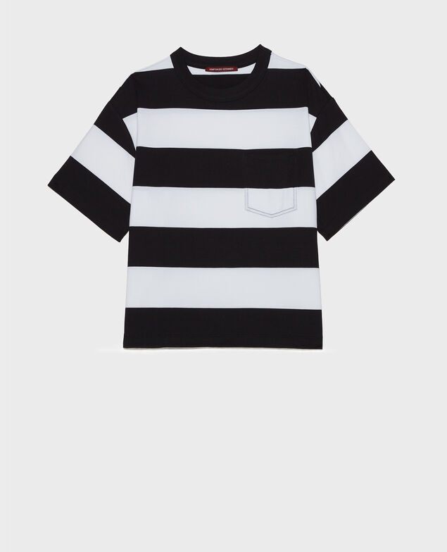 Mercerised cotton oversize striped t-shirt Str opticalwhite black