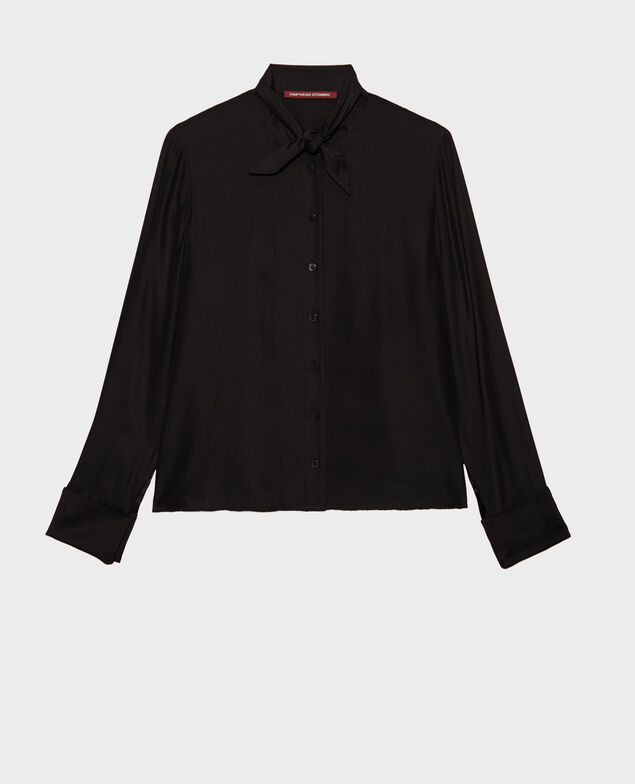  Long-sleeve tie neck silk blouse Black beauty