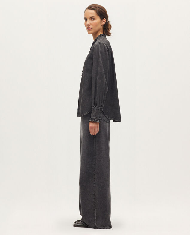 Ruffled cotton shirt K081 dark gray