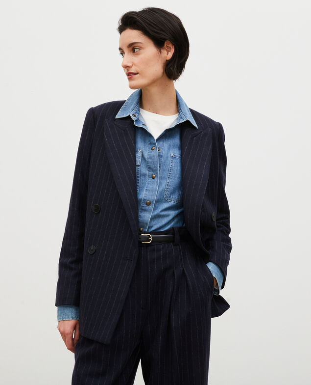 Double-breasted wool blazer Stripes night sky