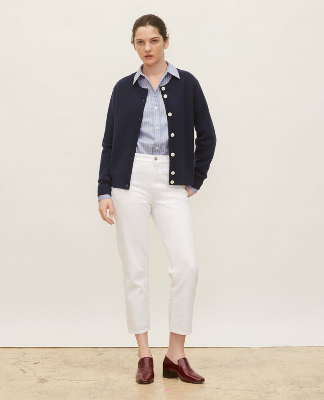 Round neck wool cardigan Maritime blue