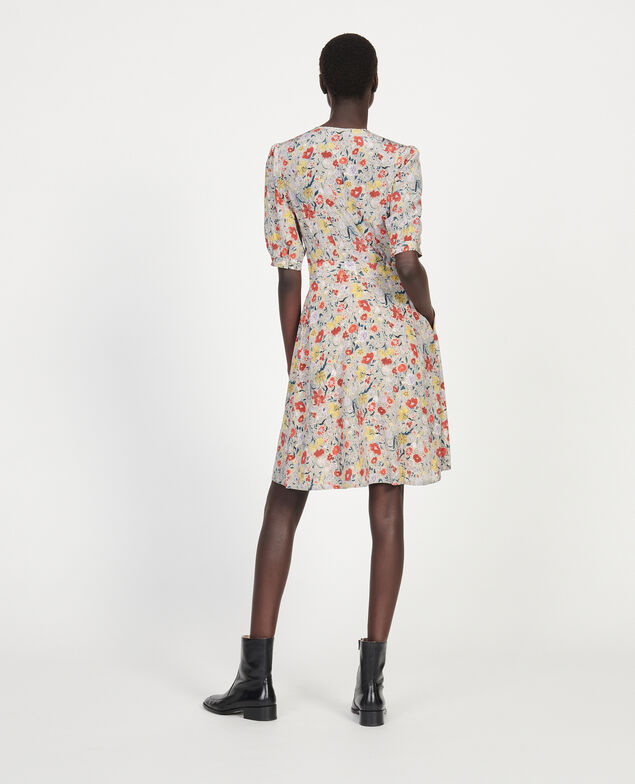  Floral silk wrap mini dress Print eden cream