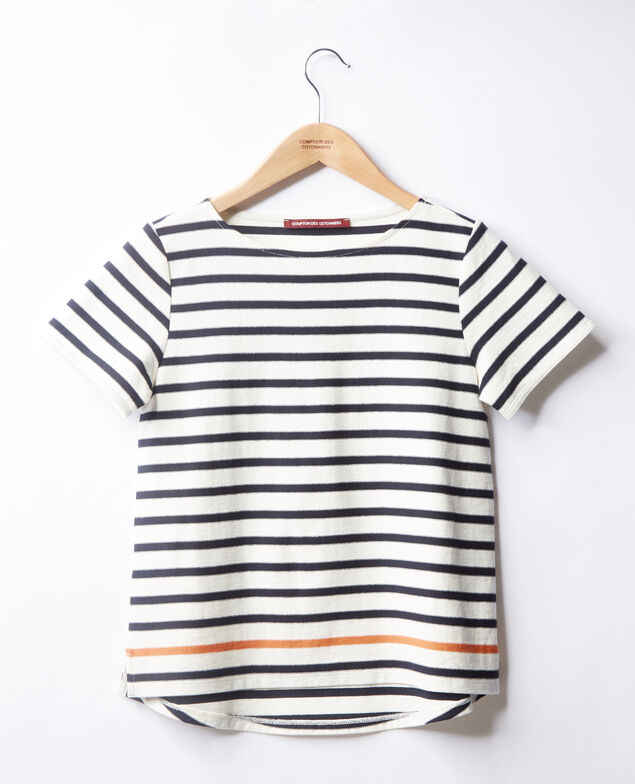Striped T-shirt Kaolin/navy/tangerine