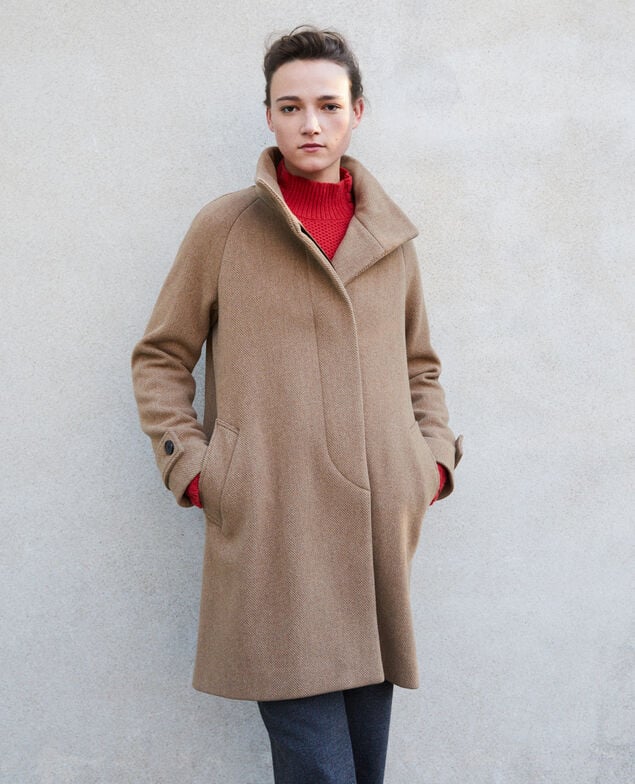Coat with stand-up collar Beige